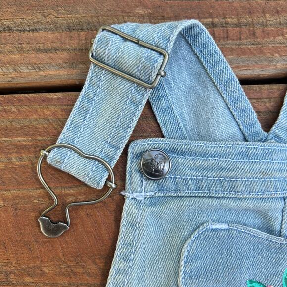 Betsey Johnson Denim Overall Dress 2T Floral Jumper Ruffle Skirt Red Rose Print - Picture 4 of 16